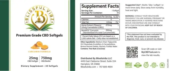 Information of the product: Premium grade cbd softgels - curcumin formula.