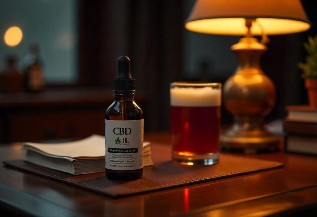 A beer aside a CBD product